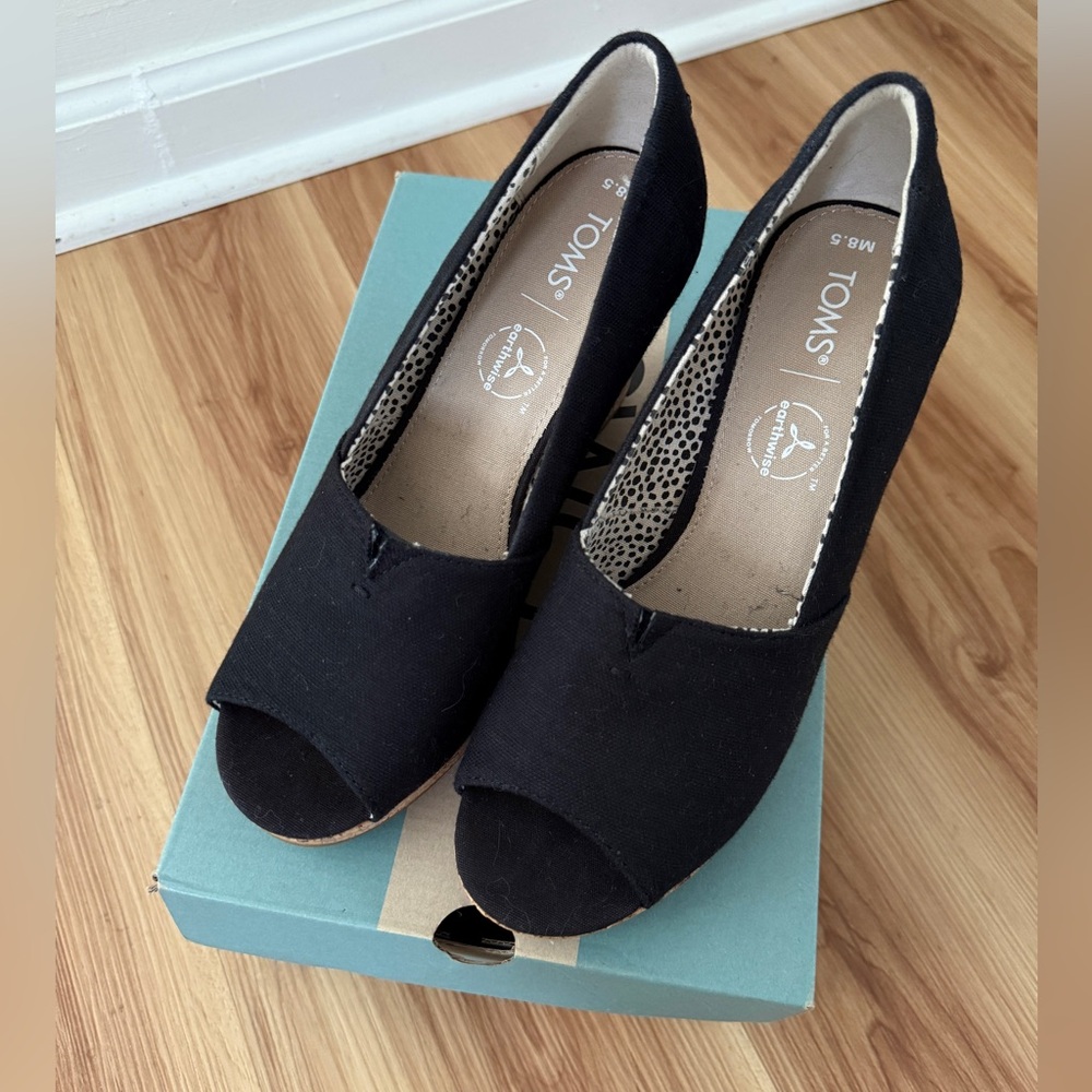 TOMS Black Peep Toe Heels
